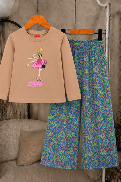 [Girl ] Printed Light Brown  Girls  T-shirt & Cotton Flapper