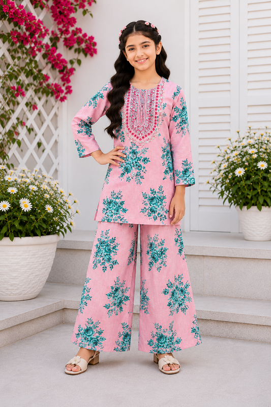 Rose Bloom Embroidered Girls’ Sof  Lawn Suit 427