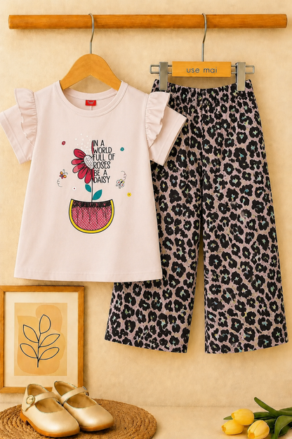 [Flower] Printed Light Pink  Girls T-shirt & Cotton Flapper 743