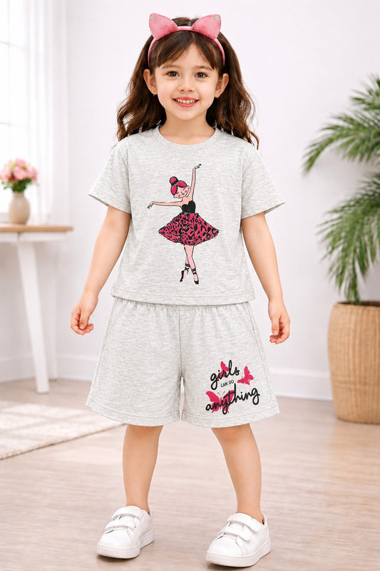 Flowers Printed Grey  Girls Nicker Suit