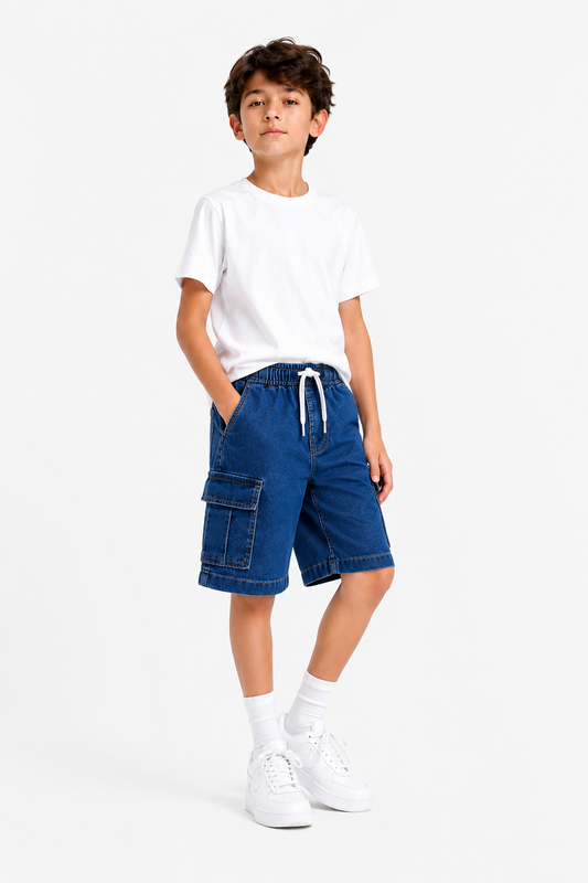 6 Pocket Cargo Denim  Boys Shorts -Dark  Blue  Color 268