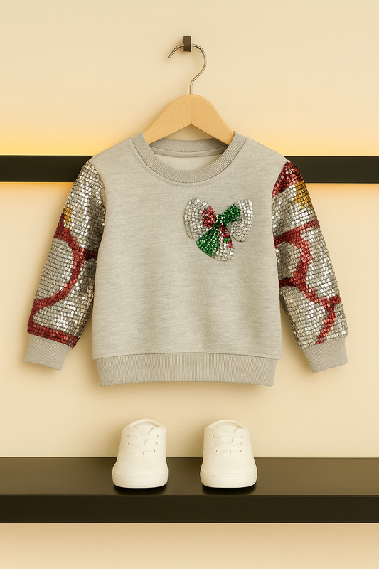 Girls Grey Embellished Bow Fleece Sweatshirt 276