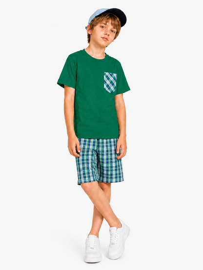 Green & Black  Check Pocket Green Cotton Boys Nicker 249