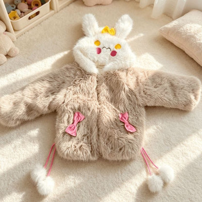 Bunny Bow Fluffy Coat-Brown 927