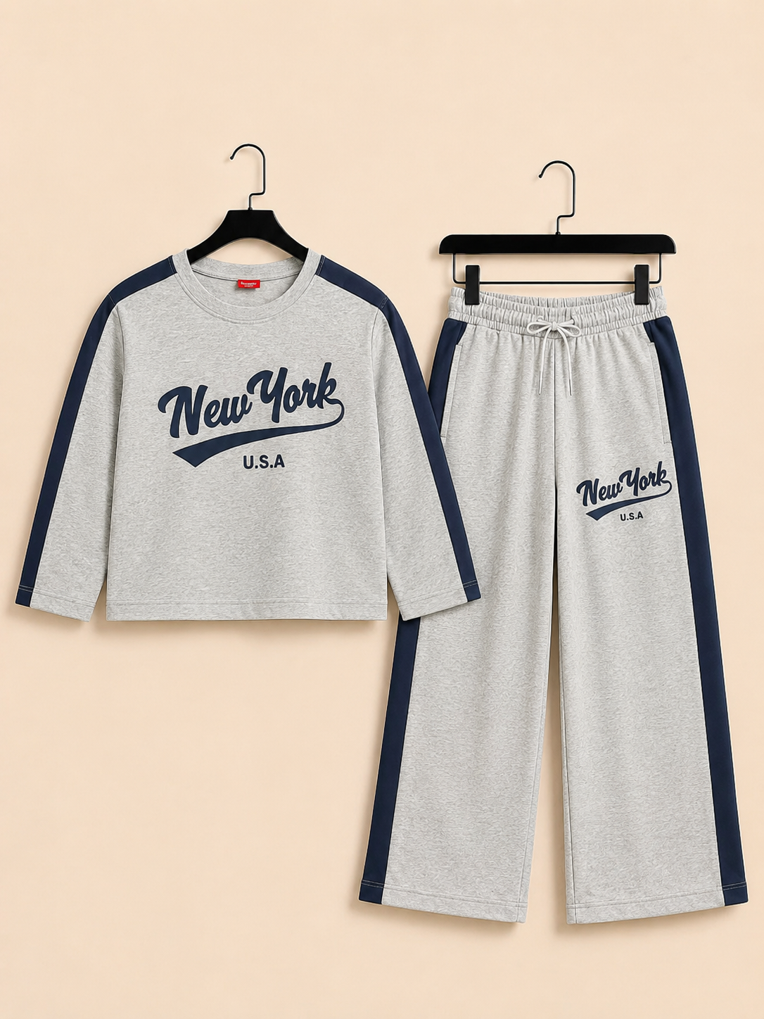 [New York ] Printed Grey Terry  T-Shirt & Trouser