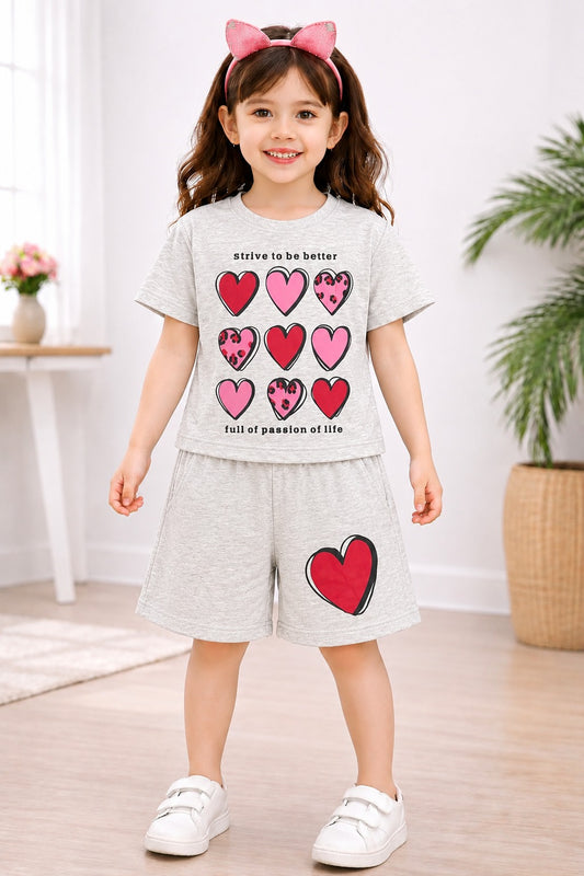 Hearts Printed Grey Girls Nicker Suit