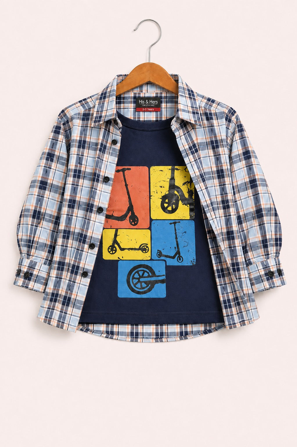 Dark Blue Checked Scooter Adventure Layered Casual Shirt
