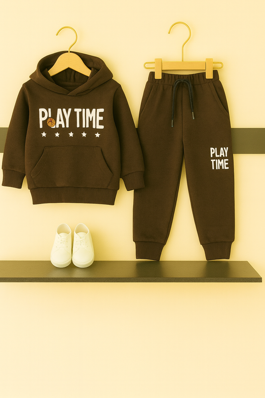 Kids Brown “Play Time” Fleece Hoodie Tracksuit 280