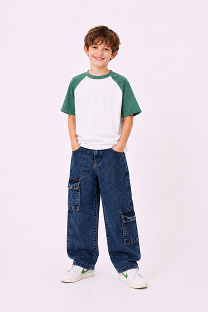 Boys Baggy Cargo Jeans - Random  Blue 138