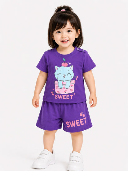 Sweet Printed Purple Girls Nicker Suit