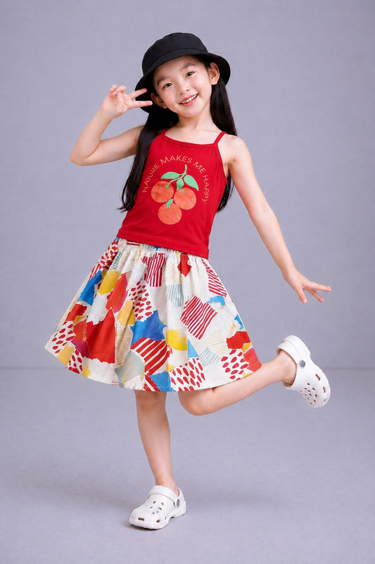 Cherrys Printed  Red  Girls Top & Skirt 300