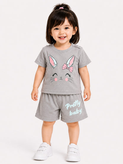 Bunny Face Printed  Grey Girls Nicker Suit