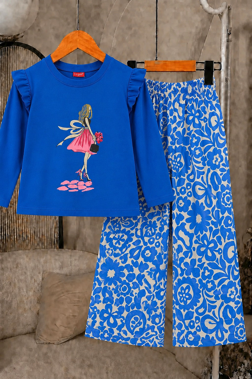 [Girl ] Printed Dark Blue  Girls T-shirt & Cotton Flapper