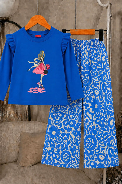 [Girl ] Printed Dark Blue  Girls T-shirt & Cotton Flapper