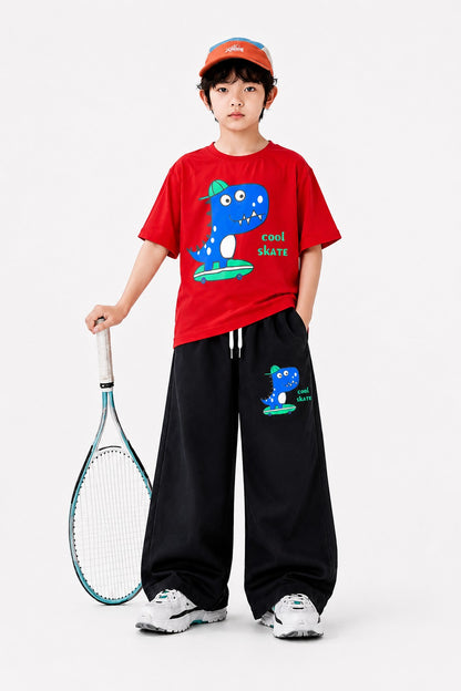 [Cool Skate ] Printed Red Baggy Boys T-Shirt & Trouser 258