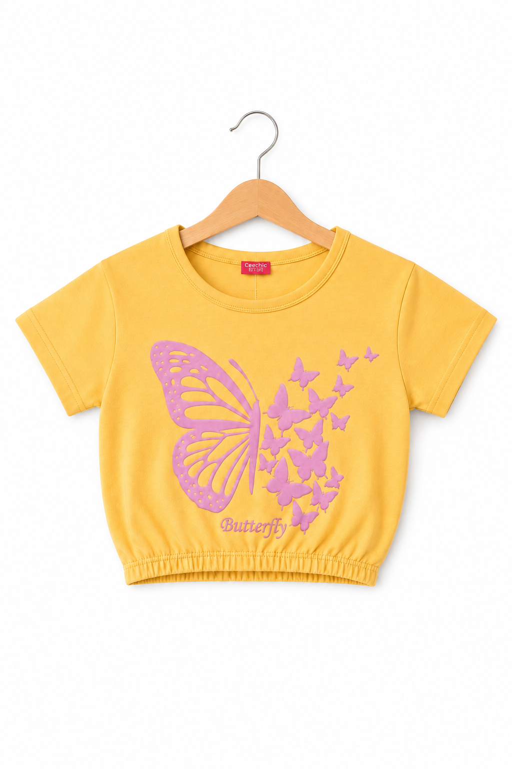 Butterfly Printed Yellow  Girls T Shirt 274