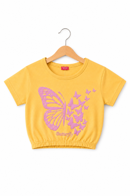 Butterfly Printed Yellow  Girls T Shirt 274