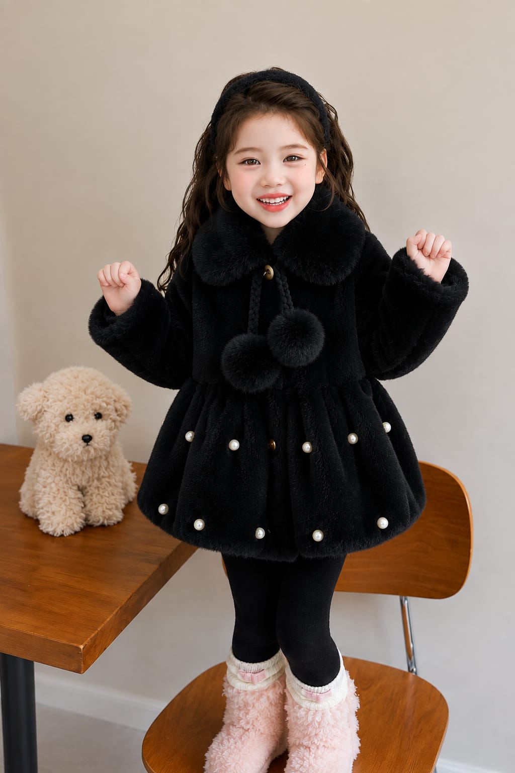 Pearl Princess Fur Coat-Black 721