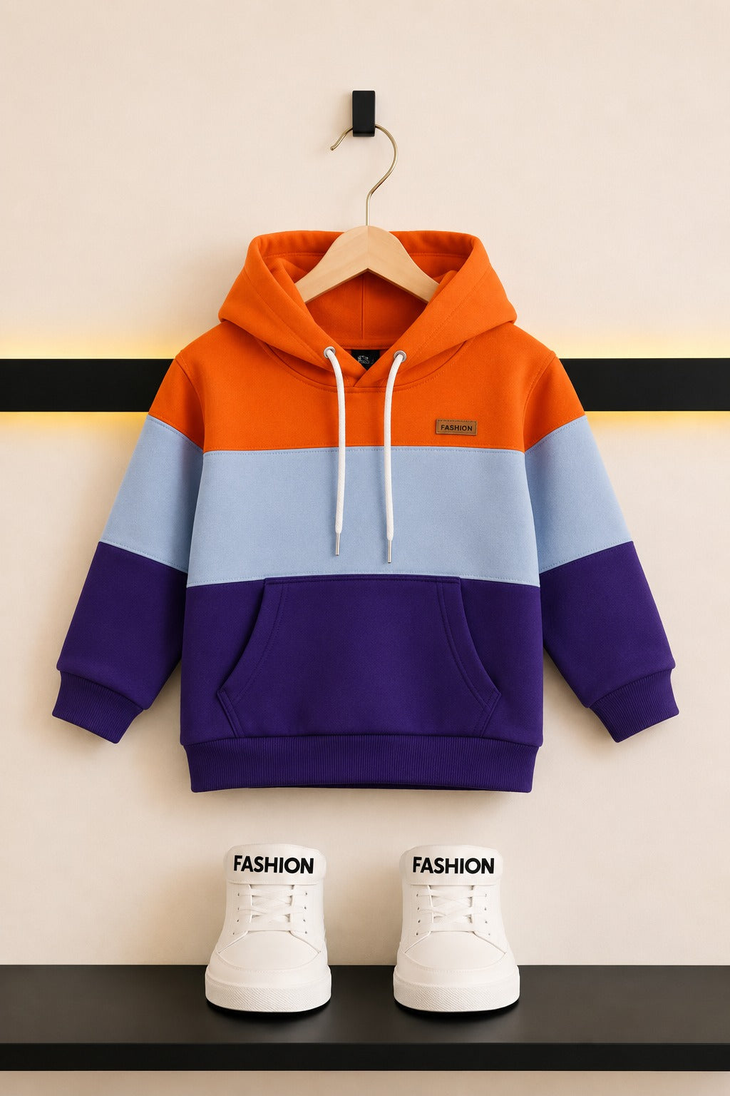 Orange & Purple Checked Fleece Boys  Hoodie 298