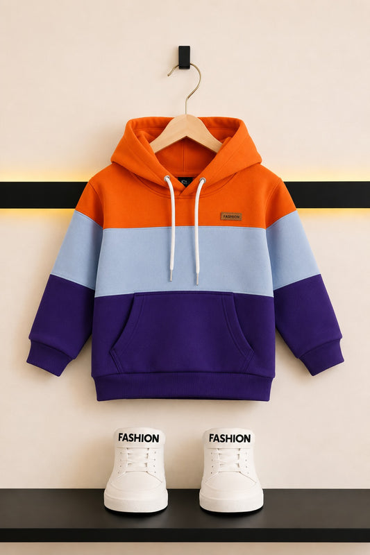 Orange & Purple Checked Fleece Boys  Hoodie 298