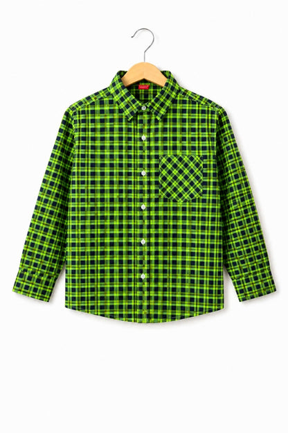Black & Green   Checked Long Sleeves Casual Shirt