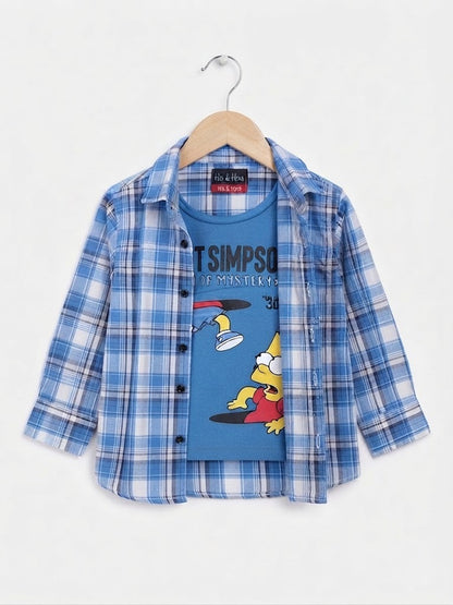 Blue & Black Checked Ocean Blue Plaid Character Layered Casual Shirt