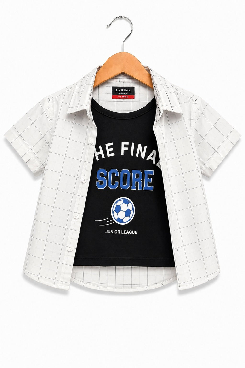 [The Final Score ] White Checked  Printed Layered Casual Shirt