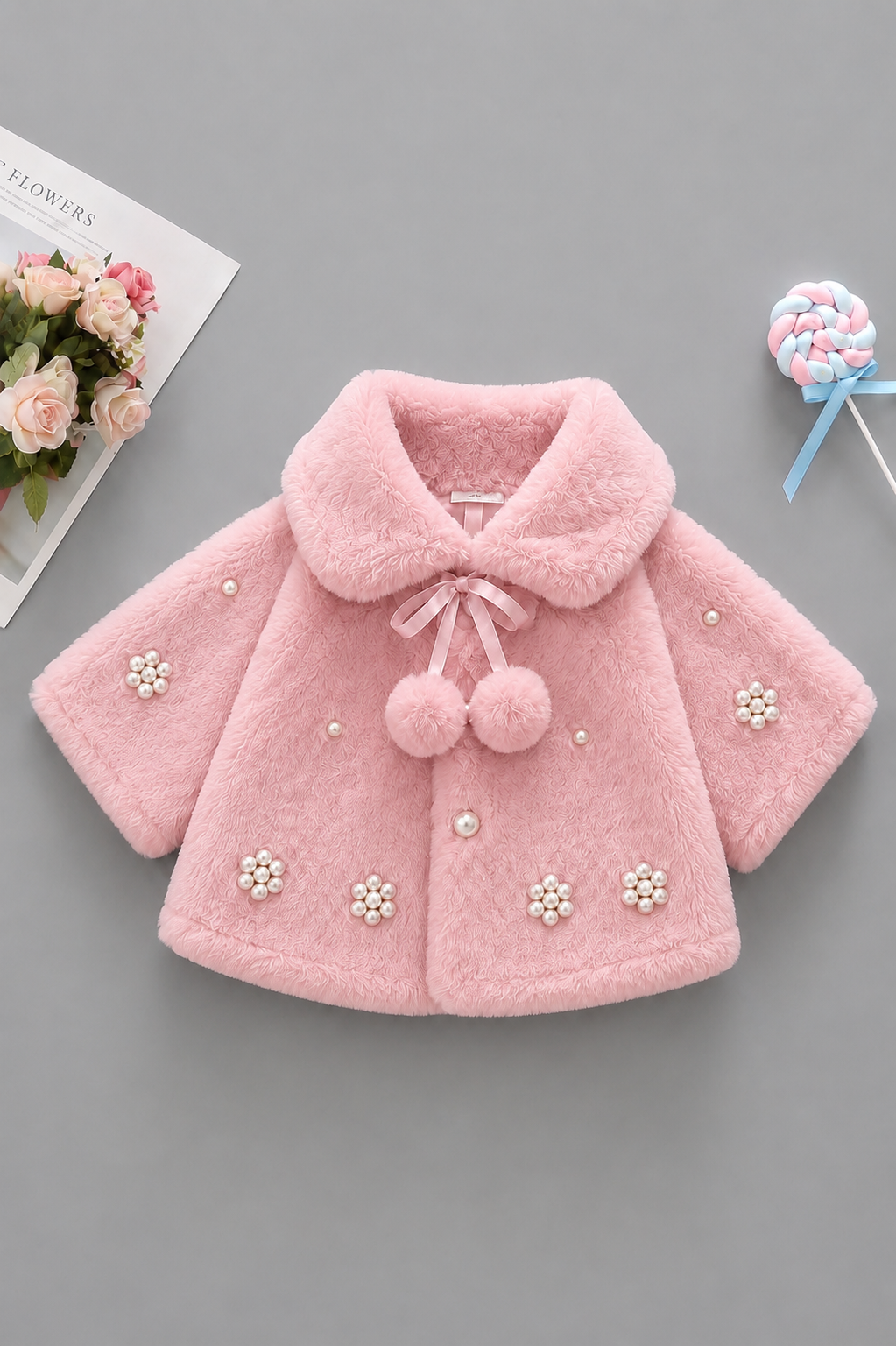 Pearl Blossom Faux Fur Cape-Duty Pink 919