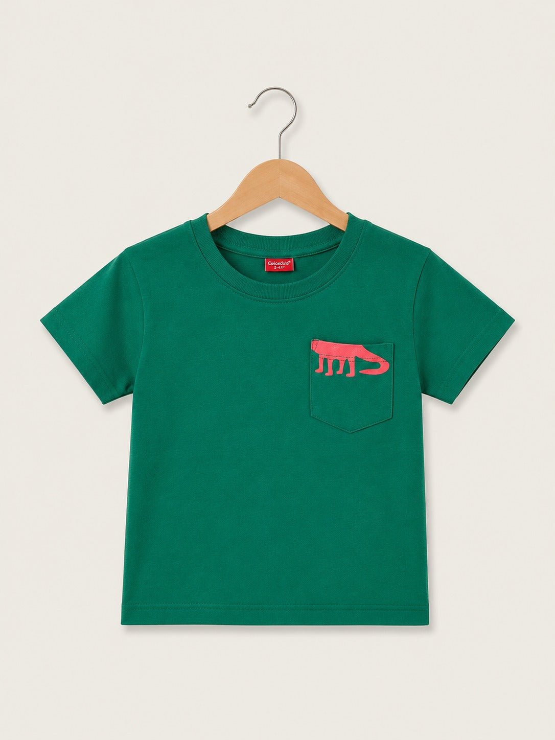 Dino Printed On Pocket Green  Boys T-Shirt