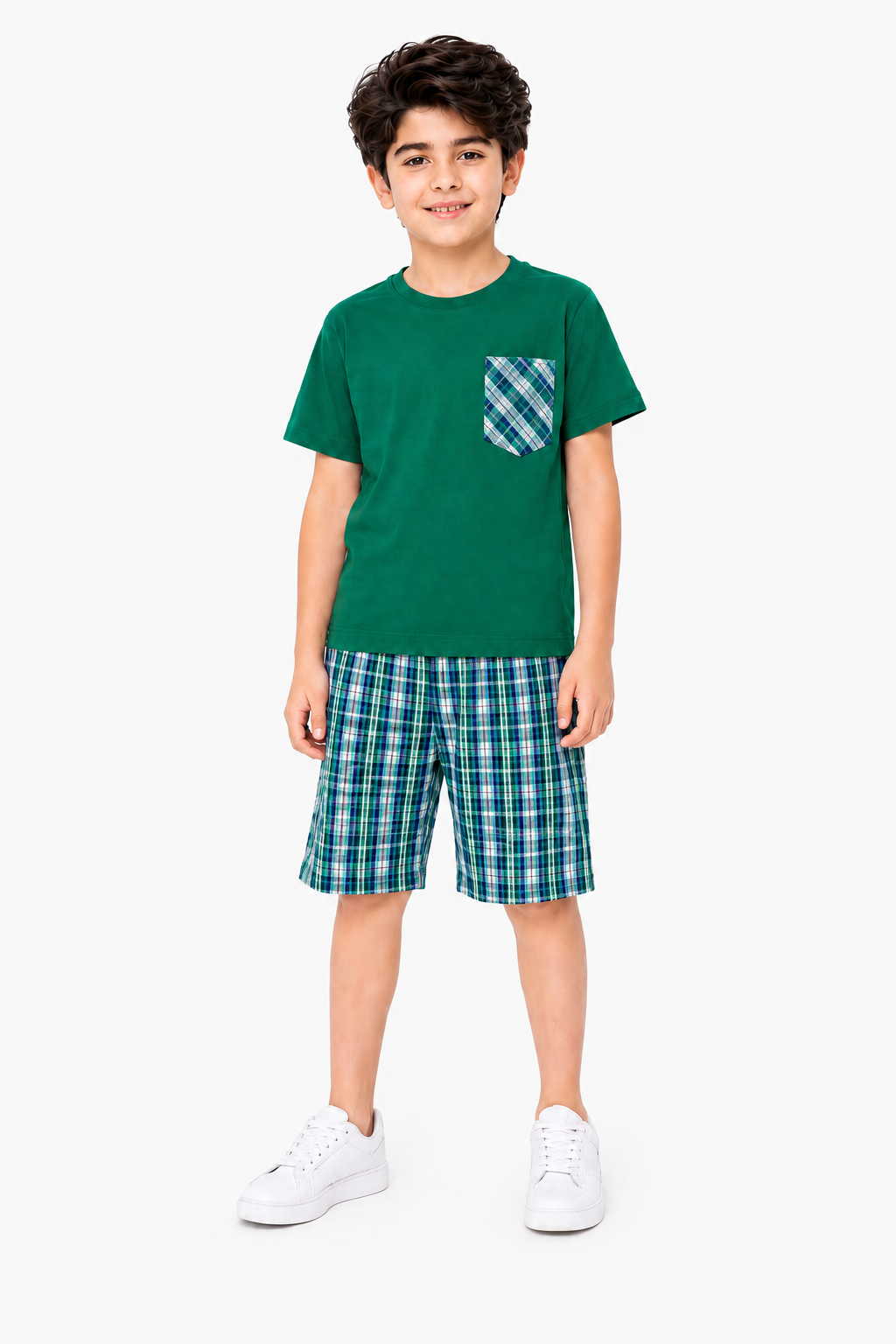 Green & Black  Check Pocket Green Cotton Boys Nicker 604