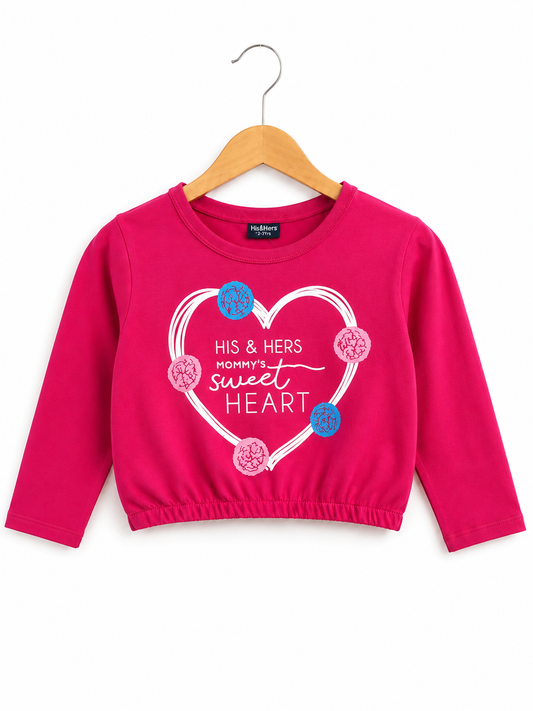 [Mommy's Sweet Heart ] Printed Pink Girls Full Selves Shirt