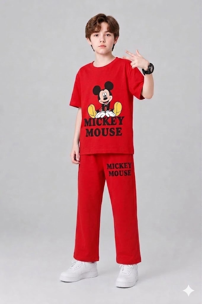 Mickey Mouse Printed Red  T-Shirt &Trousers Boys 286