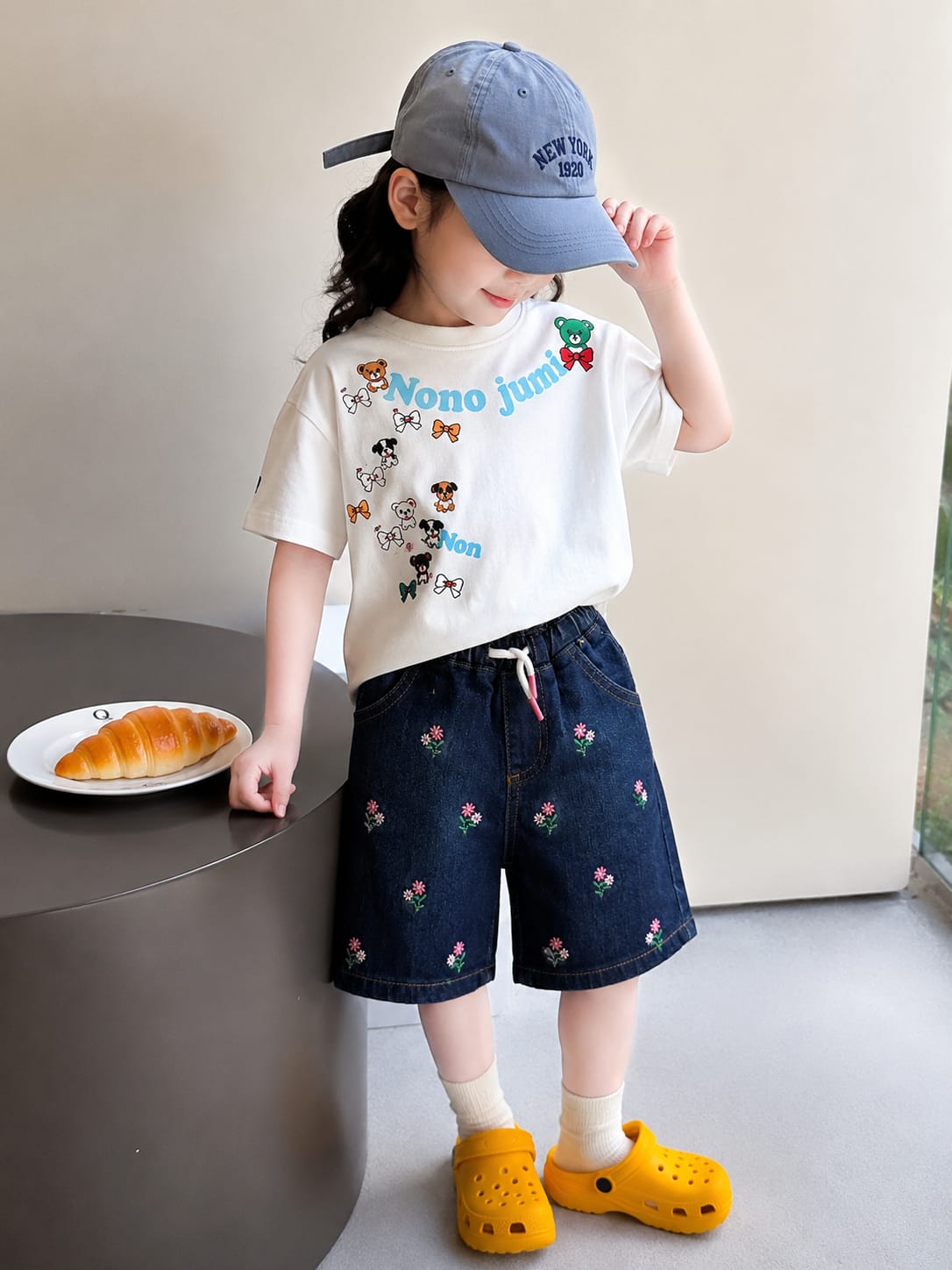 All Over Embroidery Dark  Blue Girls Short