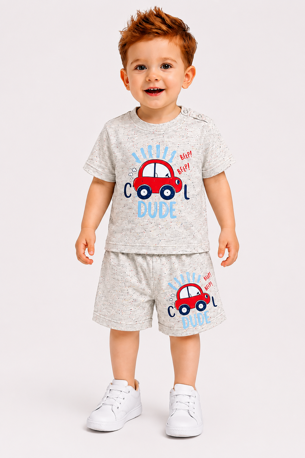 Red Car Printed Grey New Born Nicker Suit 625