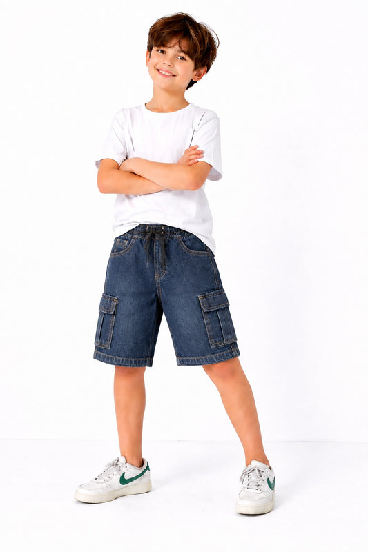 6 Pocket Cargo Denim Boys Shorts -Charcoal Grey Color 270