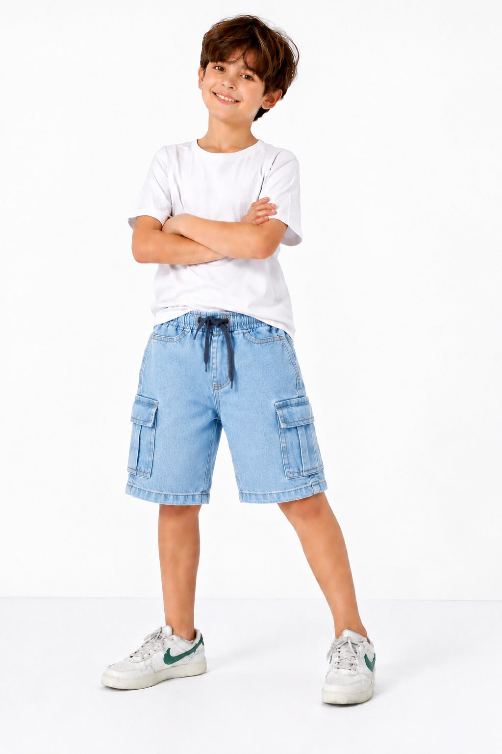 6 Pocket Cargo Denim Boys Shorts -Light Blue Color 267