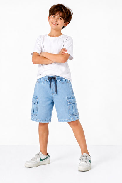 6 Pocket Cargo Denim Boys Shorts -Light Blue Color 267