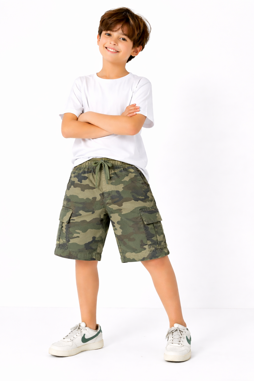 6 Pocket Cargo Soft Cotton  Boys Shorts -Army  Color 438