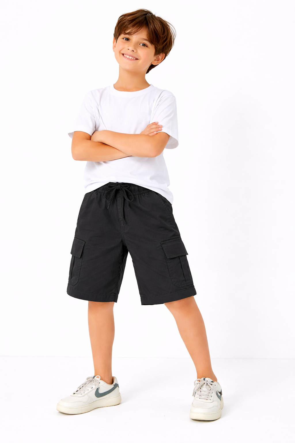 6 Pocket Cargo Soft  Cotton  Boys Shorts - Black Color 438