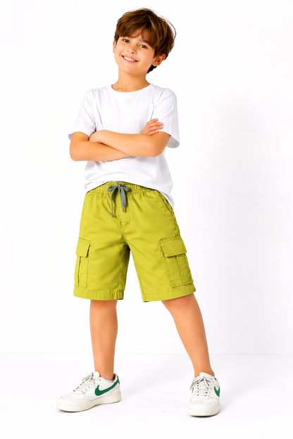 6 Pocket Cargo  Soft Cotton  Boys Shorts - Yellow & Mustard  Color 438