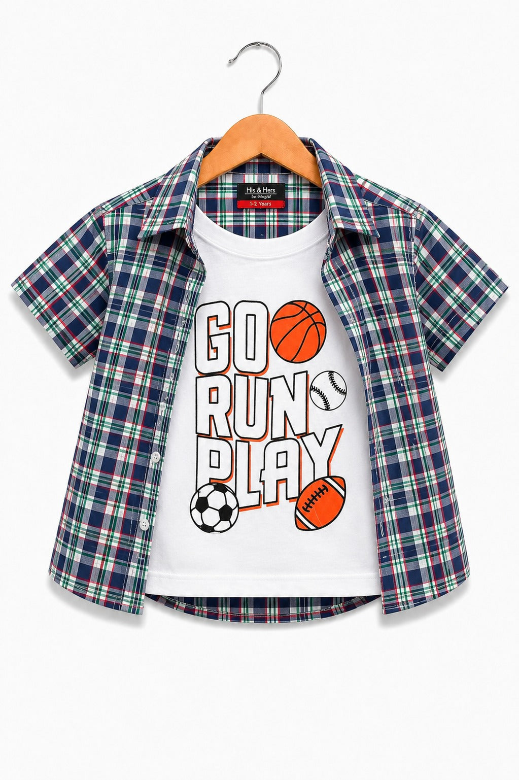 [Go Run Play] Blue Checked  Printed Layered Casual Shirt