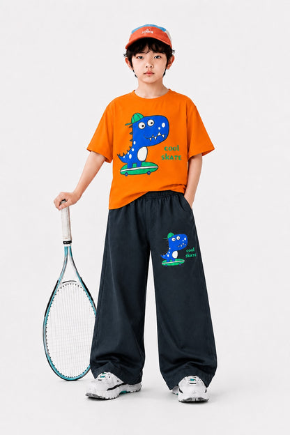 [Cool Skate ] Printed Orange  Baggy Boys T-Shirt & Trouser 302