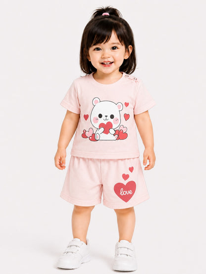 Pink Bear Love Printed Girls Nicker Suit