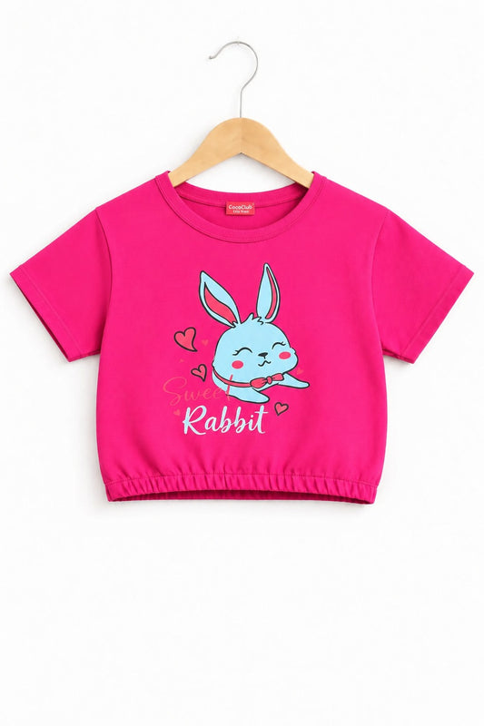 Rabbit Printed Black Girls T Shirt