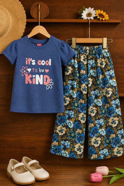 [Its Cool To Be Kind ] Printed Light Navy T-shirt & Cotton Flapper
