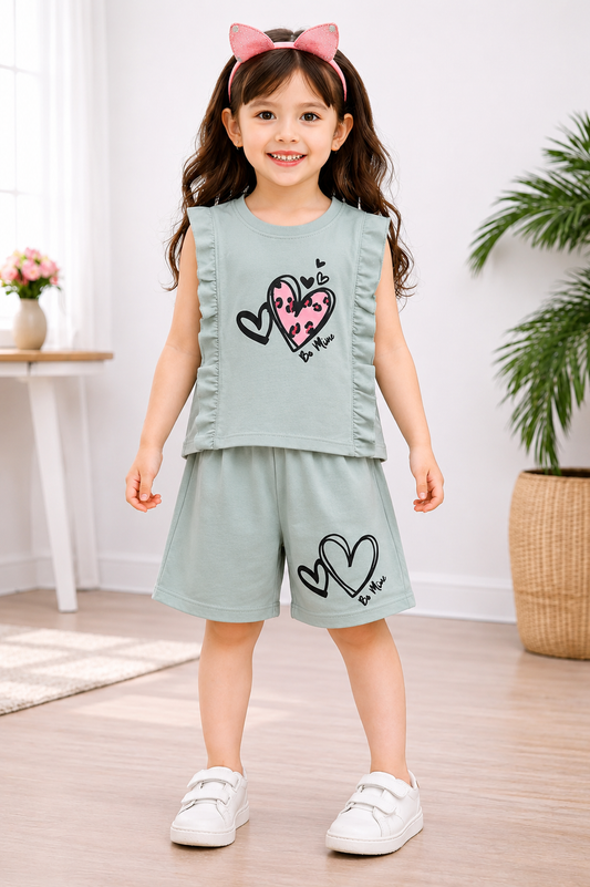 Heart Printed light Grey  Girls Nicker Suit 702