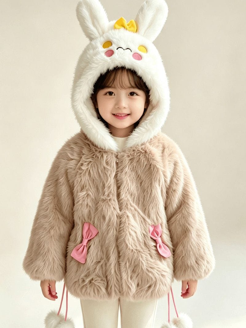 Bunny Bow Fluffy Coat-Brown 927