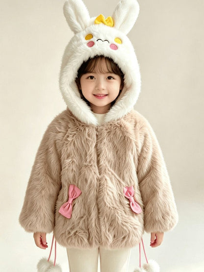 Bunny Bow Fluffy Coat-Brown 927
