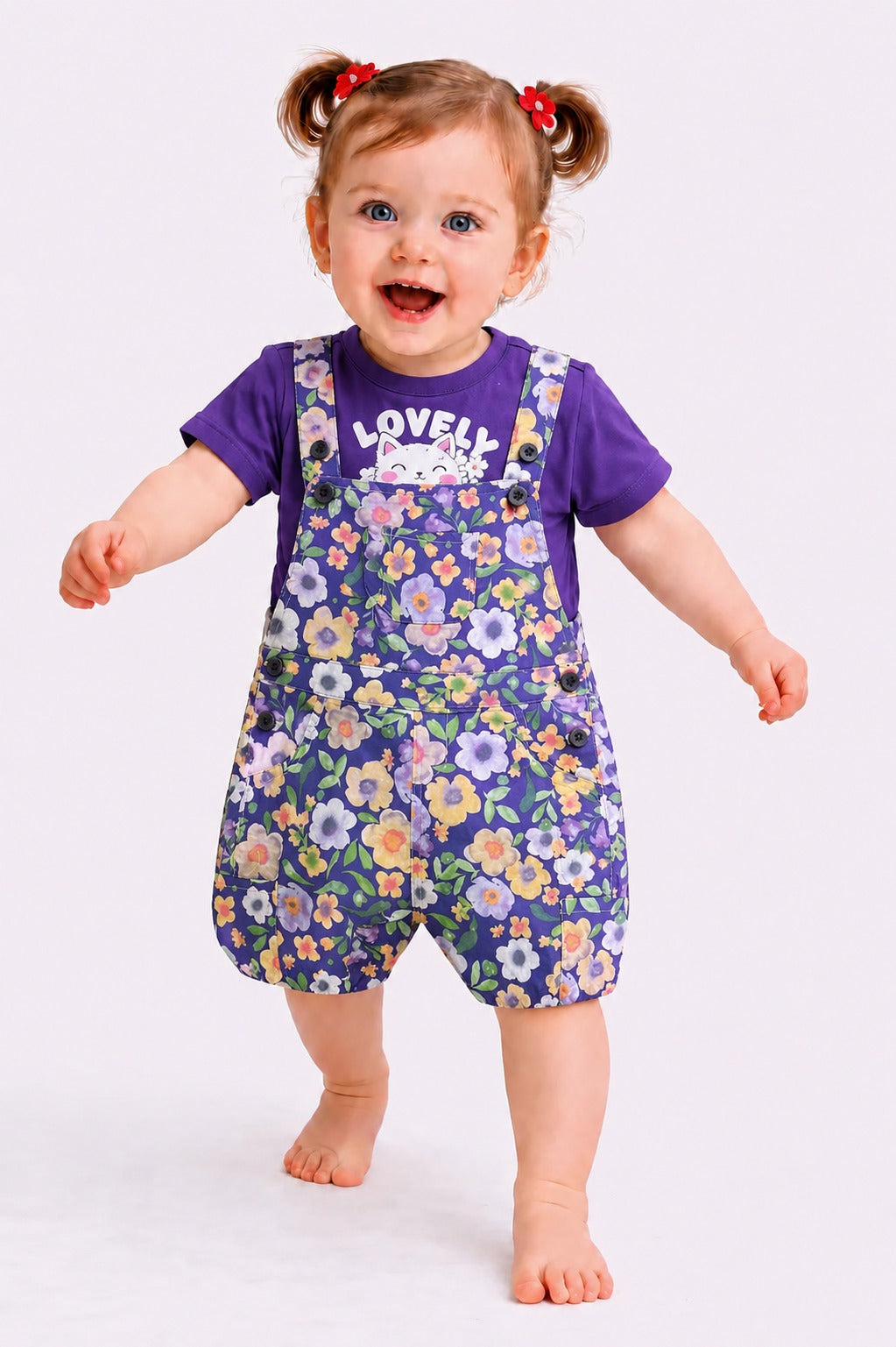 Flowers Printed Purple Girls Romper Set
