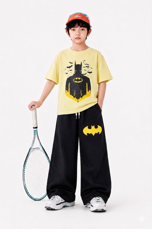 Bat Printed Light Yellow Baggy Boys T-Shirt & Trouser 268